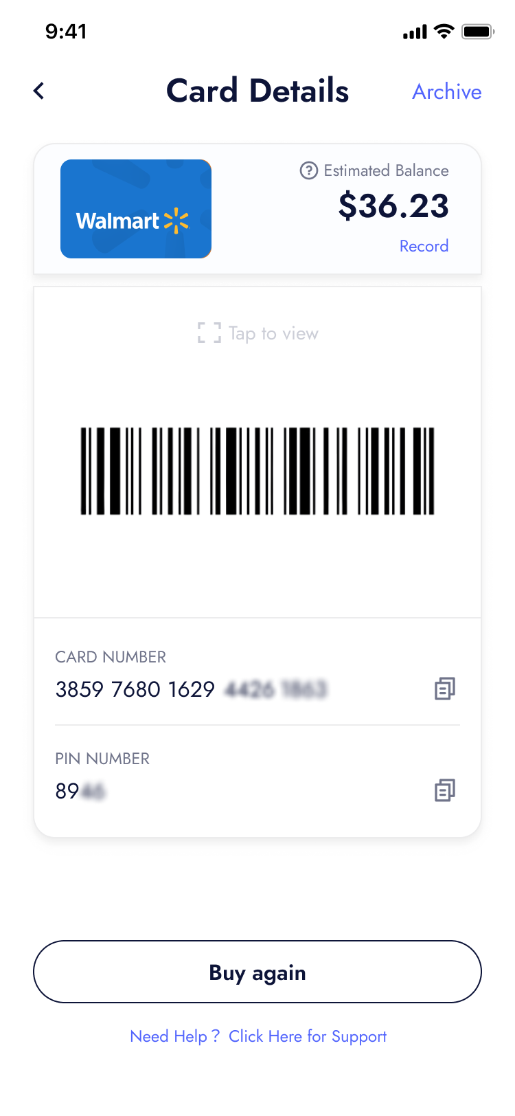 Card details
